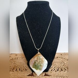 Australian 925 Silver Abalone And Jade Pendant Necklace